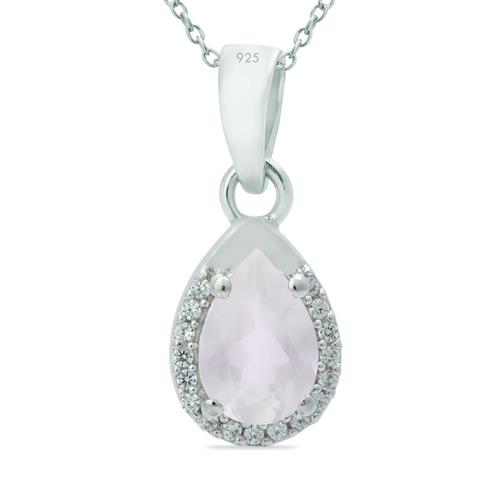 BUY REAL ROSE QUARTZ GEMSTONE HALO PENDANT IN STERLING SILVER